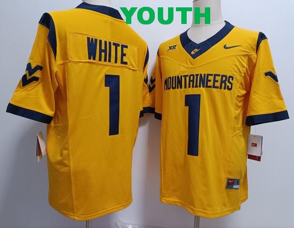 Youth West Virginia Mountaineers #1 Jahiem White Yellow F.U.S.E. College Stitched Jersey