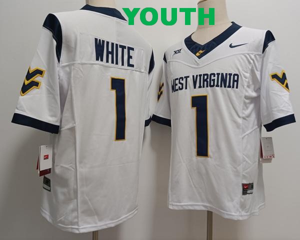 Youth West Virginia Mountaineers #1 Jahiem White White F.U.S.E. College Stitched Jersey