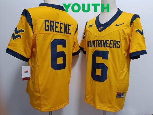 Youth West Virginia Mountaineers #6 Garrett Greene Yellow F.U.S.E. College Stitched Jersey