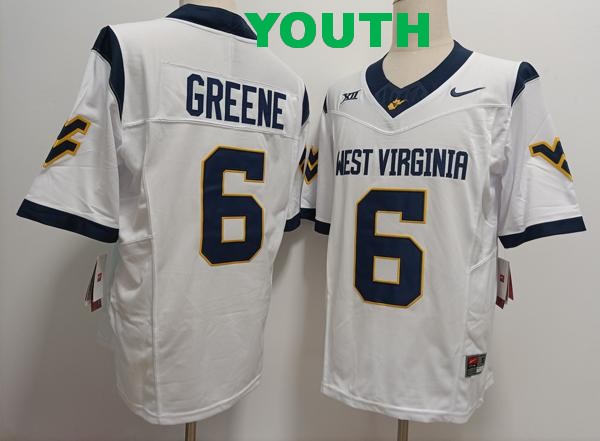 Youth West Virginia Mountaineers #6 Garrett Greene White F.U.S.E. College Stitched Jersey