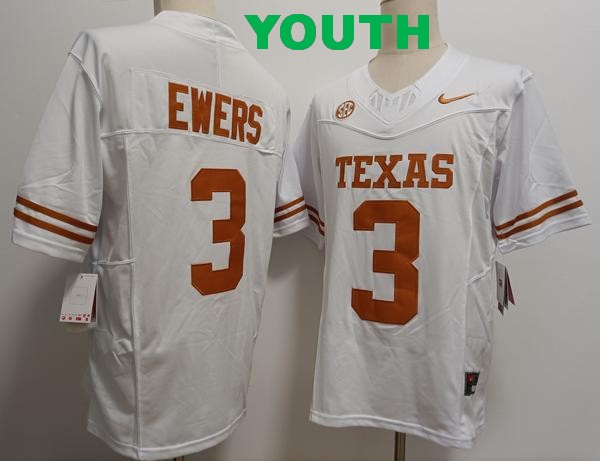 Youth Texas Longhorns #3 Quinn Ewers White Vapor F.U.S.E. Limited Stitched Jersey