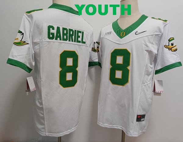 Youth Oregon Ducks #8 Dillon Gabriel White 2024 Vapor F.U.S.E. Limited College Football Jersey