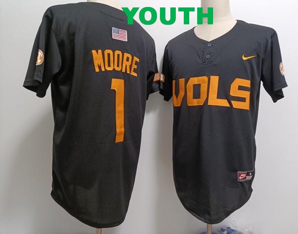 Youth Tennessee Volunteers #1 Christian Moore Grey With Patch Stitched Baseball Jersey