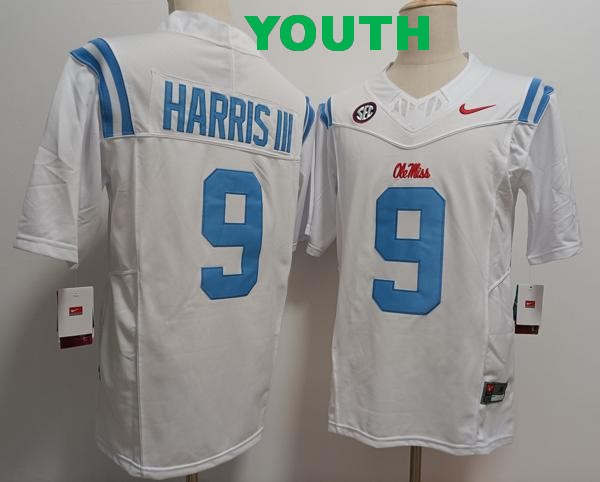 Youth Ole Miss Rebels #9 Tre Harris III White Vapor F.U.S.E. Limited College Stitched Jersey