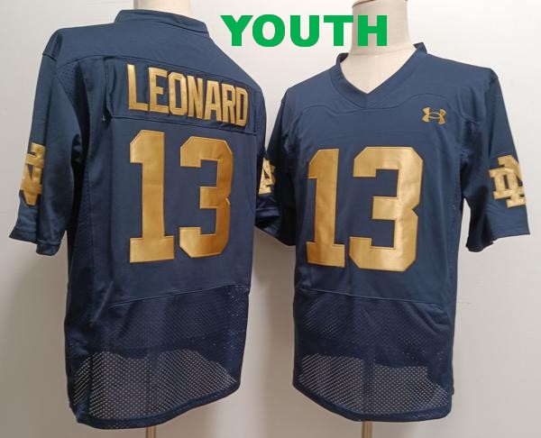 Youth Notre Dame Fighting Irish #13 Riley Leonard Name Navy Blue College Stitched Jersey