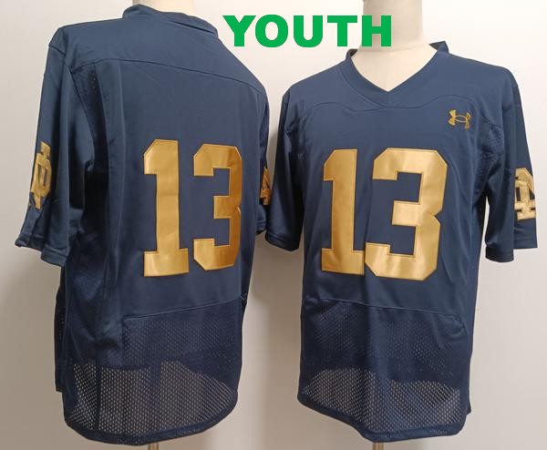 Youth Notre Dame Fighting Irish #13 Riley Leonard Navy Blue College Stitched Jersey