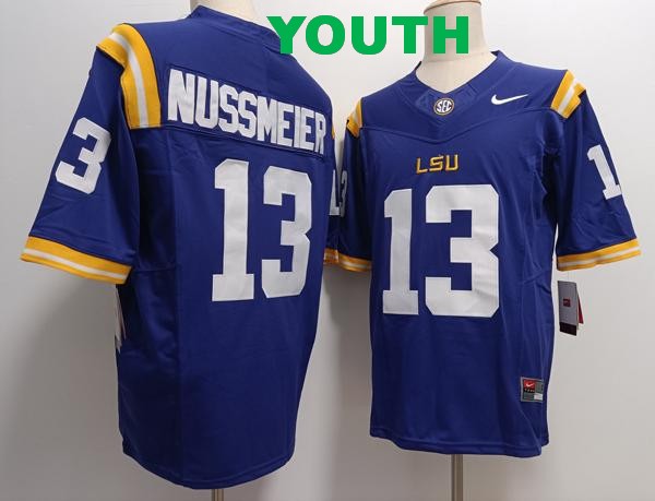 Youth LSU Tigers #13 Garrett Nussmeier Purple Vapor F.U.S.E. Limited College Stitched Jersey