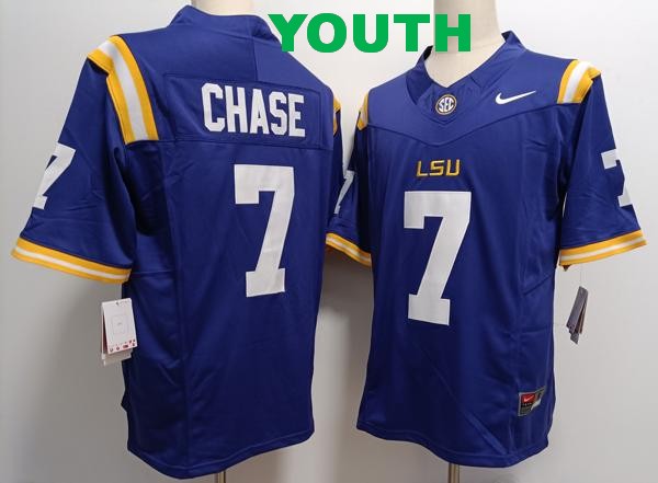 Youth LSU Tigers #7 JaMarr Chase Purple Vapor F.U.S.E. Limited College Stitched Jersey