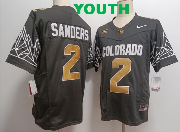 Youth Colorado Buffaloes #2 Shedeur Sanders Black Gold With XII Patch Vapor F.U.S.E. Limited Vapor Stitched Jersey