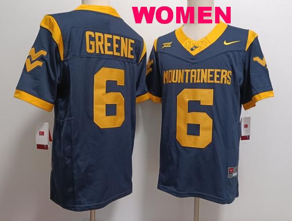 Women's West Virginia Mountaineers #6 Garrett Greene Navy F.U.S.E. College Stitched Jersey