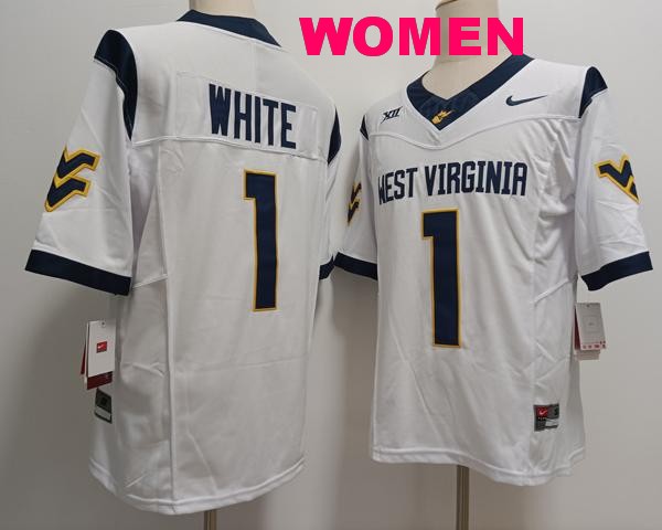 Women's West Virginia Mountaineers #1 Jahiem White White F.U.S.E. College Stitched Jersey