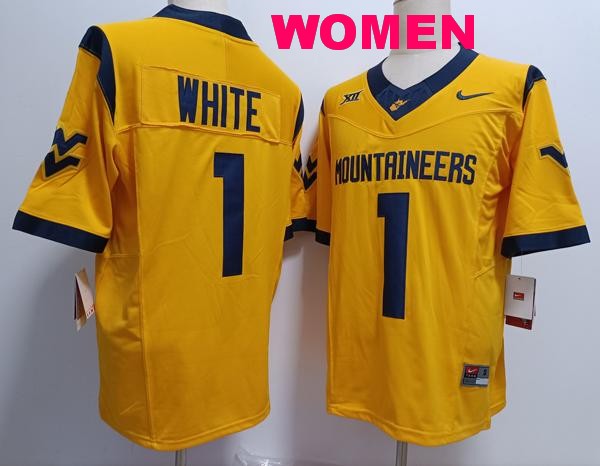 Women's West Virginia Mountaineers #1 Jahiem White Yellow F.U.S.E. College Stitched Jersey