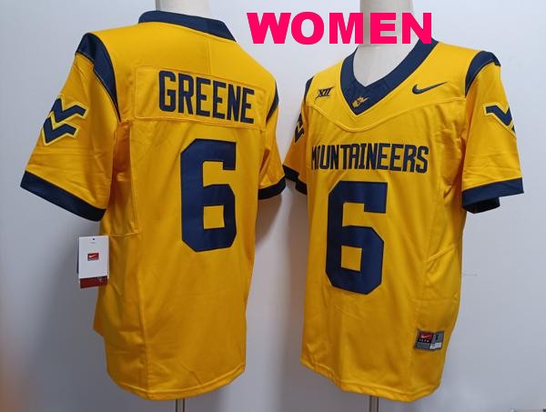 Women's West Virginia Mountaineers #6 Garrett Greene Yellow F.U.S.E. College Stitched Jersey