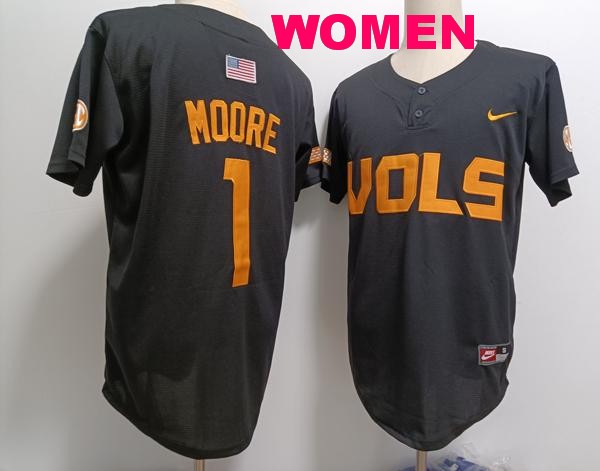 Women's Tennessee Volunteers #1 Christian Moore Grey With Patch Stitched Baseball Jersey