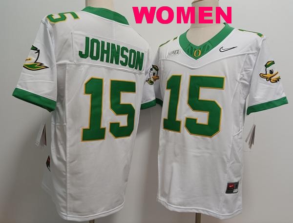 Women's Oregon Ducks #15 Tez Johnson White 2024 Vapor F.U.S.E. Limited College Football Jersey