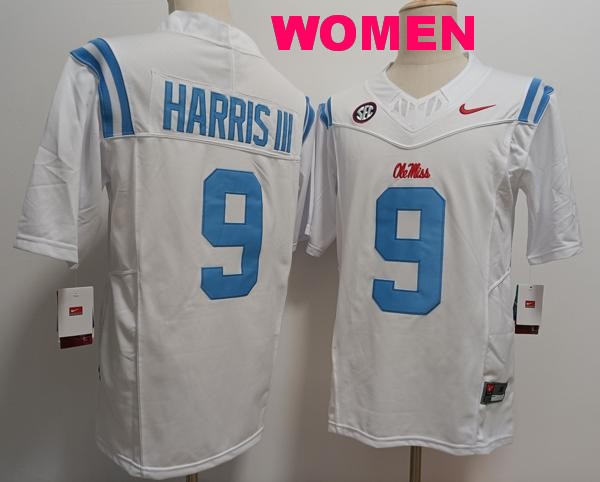 Women's Ole Miss Rebels #9 Tre Harris III White Vapor F.U.S.E. Limited College Stitched Jersey