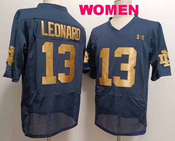 Women's Notre Dame Fighting Irish #13 Riley Leonard Name Navy Blue College Stitched Jersey