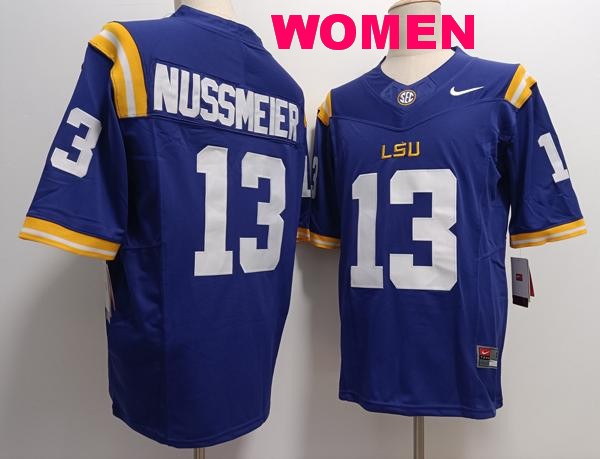 Women's LSU Tigers #13 Garrett Nussmeier Purple Vapor F.U.S.E. Limited College Stitched Jersey