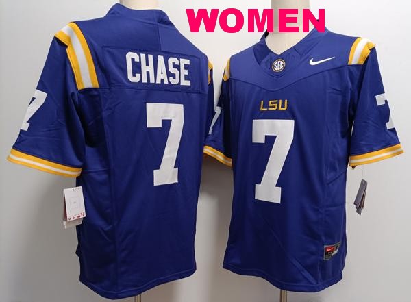 Women's LSU Tigers #7 JaMarr Chase Purple Vapor F.U.S.E. Limited College Stitched Jersey