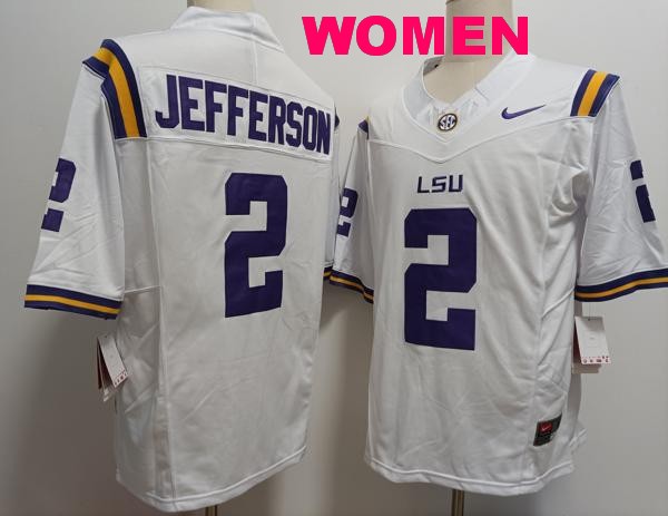 Women's LSU Tigers #2 Justin Jefferson White Vapor F.U.S.E. Limited College Stitched Jersey