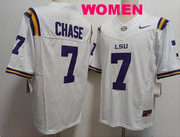 Women's LSU Tigers #7 JaMarr Chase White Vapor F.U.S.E. Limited College Stitched Jersey