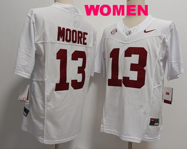 Women's Alabama Crimson Tide #13 Malachi Moore White Vapor F.U.S.E. Limited College Stitched Jersey