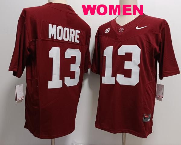 Women's Alabama Crimson Tide #13 Malachi Moore Red Vapor F.U.S.E. Limited College Stitched Jersey