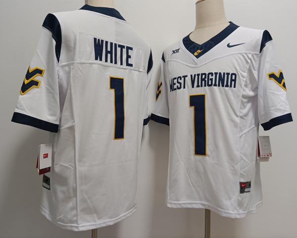 Men's West Virginia Mountaineers #1 Jahiem White White F.U.S.E. College Stitched Jersey