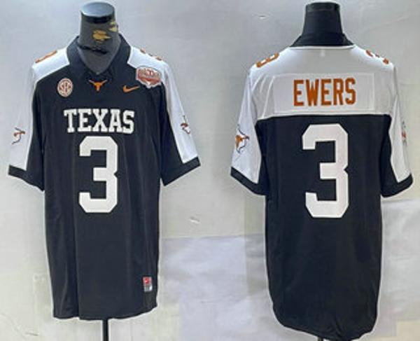 Men's Texas Longhorns #3 Quinn Ewers Black White 100TH F.U.S.E. College Stitched Jersey