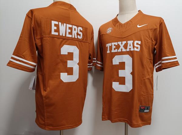 Men's Texas Longhorns #3 Quinn Ewers Orange F.U.S.E. College Stitched Jersey