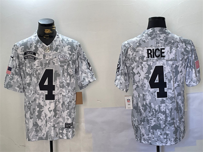 Men's Kansas City Chiefs #4 Rashee Rice 2024 F.U.S.E Arctic Camo Salute to Service Limited Stitched Football Jersey