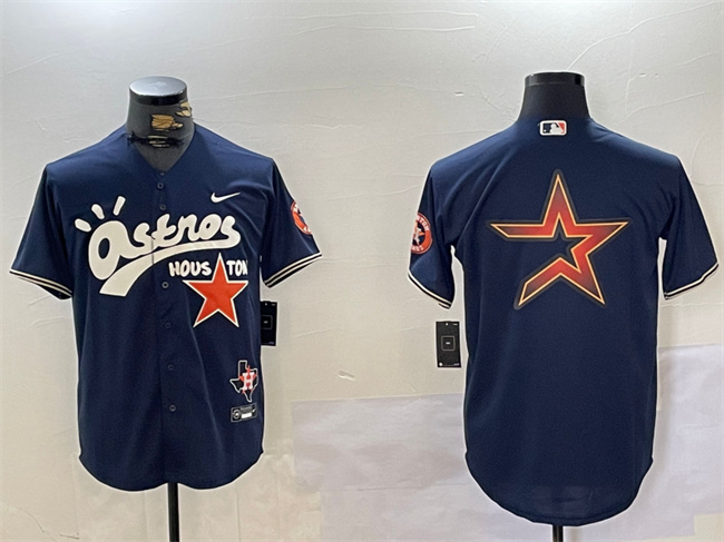 Men's Houston Astros Navy Team Big Logo Cactus Jack Style Vapor Premier Limited Stitched Baseball Jersey