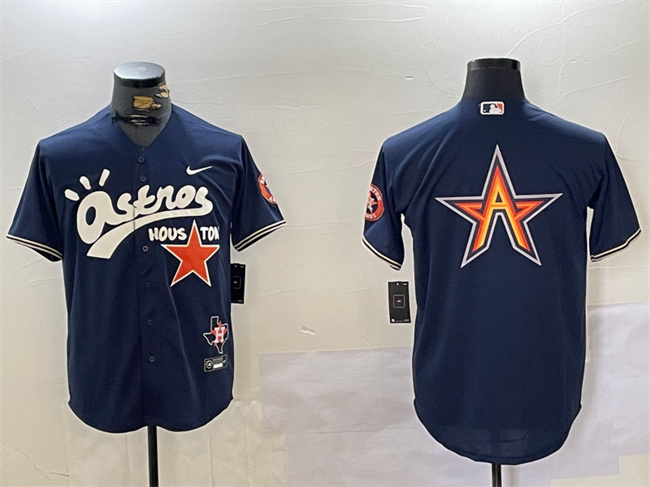 Men's Houston Astros Navy Team Big Logo Cactus Jack Style Vapor Premier Limited Stitched Baseball Jerseys