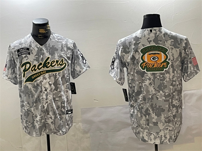 Men's Green Bay Packers Team Big Logo 2024 Arctic Camo Salute to Service Stitched Baseball Jerseys