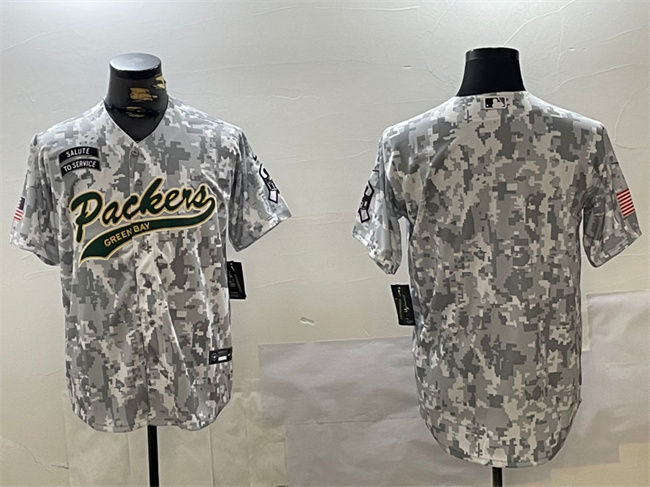 Men's Green Bay Packers Blank 2024 Arctic Camo Salute to Service Stitched Baseball Jersey