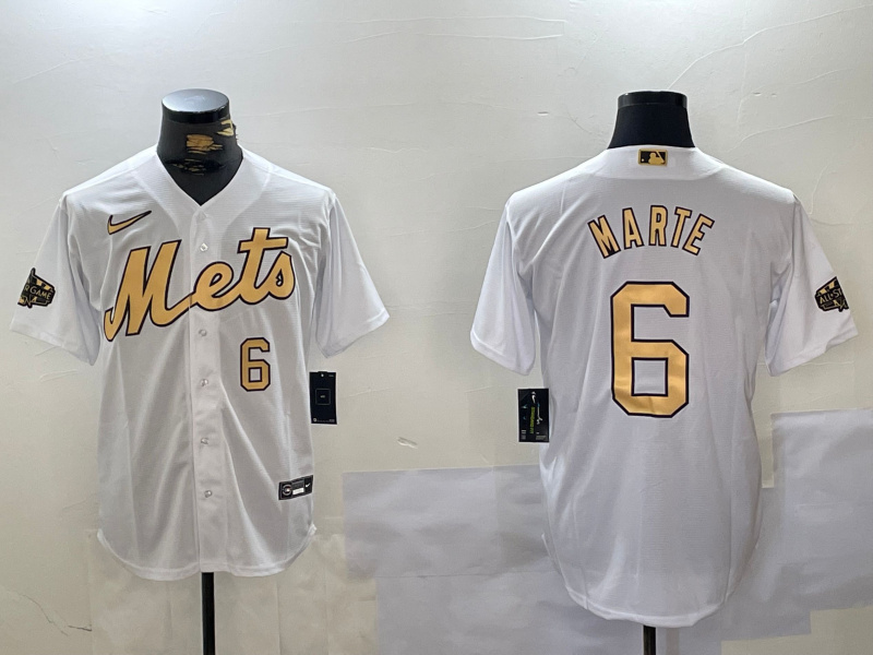 Men's New York Mets #6 Starling Marte 2022 All-Star Number White Cool Base Stitched Baseball Jersey