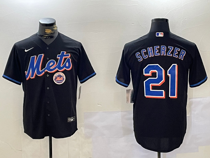 Men's New York Mets #21 Max Scherzer Black Cool Base Stitched Baseball Jerseys