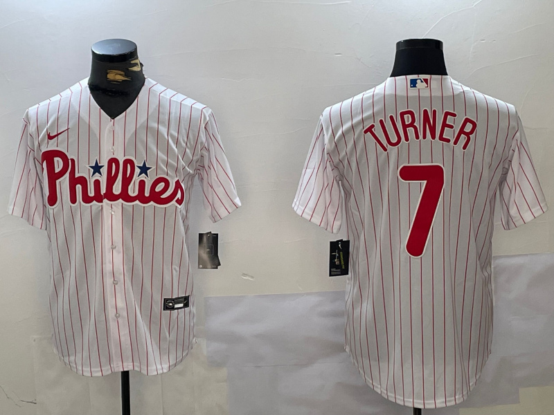 Men's Philadelphia Phillies #7 Trea Turner White Cool Base Stitched Jersey