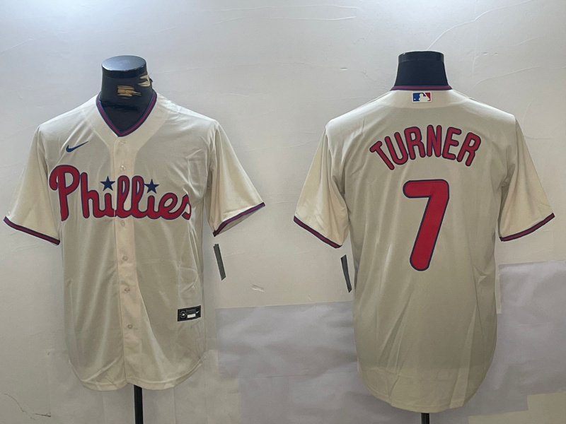 Men's Philadelphia Phillies #7 Trea Turner Cream Cool Base Stitched Jersey