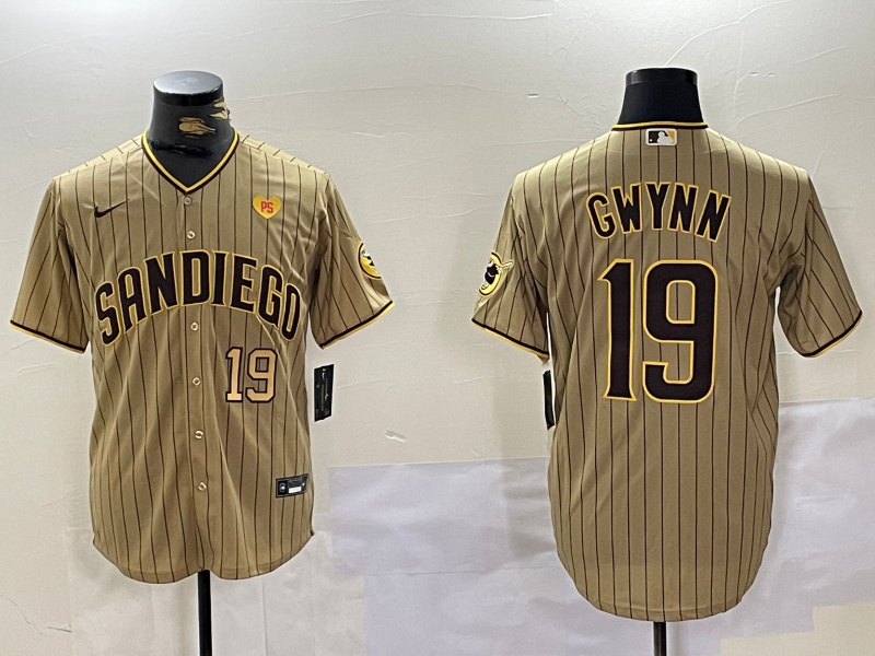 Men's San Diego Padres  #19 Tony Gwynn Tan Cool Base Stitched Baseball Jersey