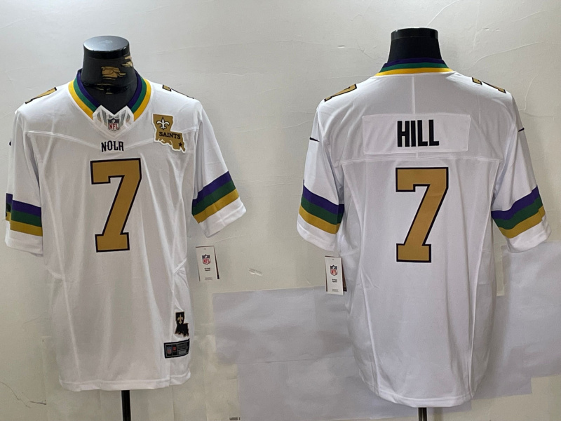 Men's New Orleans Saints #7 Taysom Hill White 2024 F.U.S.E. Vapor Limited Stitched Jersey