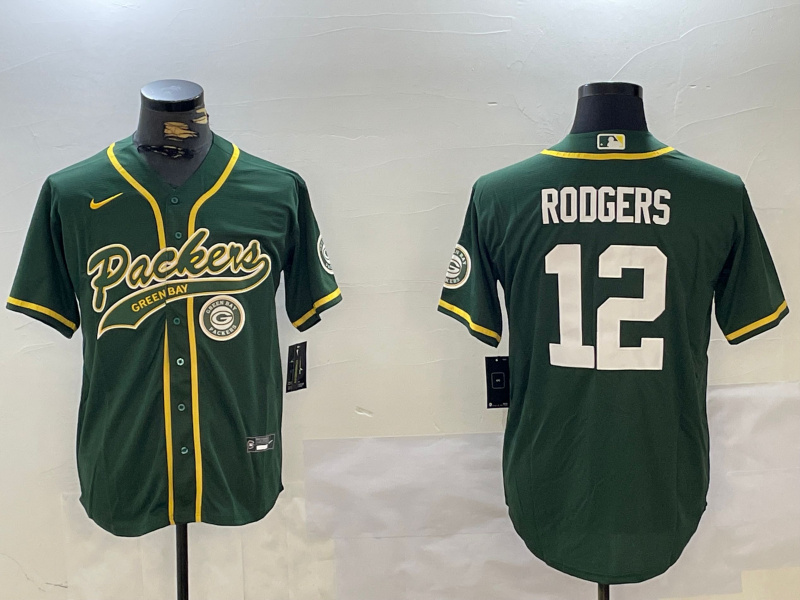 Men's Green Bay Packers #12 Aaron Rodgers Green Cool Base Stitched Baseball Jersey