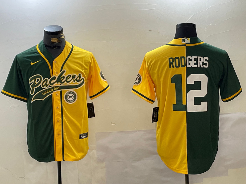 Men's Green Bay Packers #12 Aaron Rodgers Green Gold Cool Base Stitched Baseball Jersey