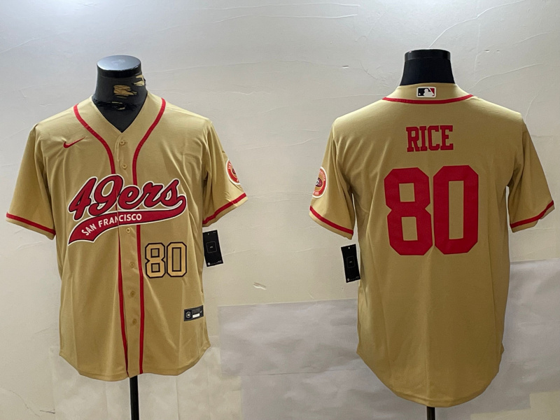 Men's San Francisco 49ers #80 Jerry Rice Gold With Patch Cool Base Stitched Baseball Jersey