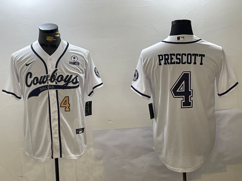 Men's Dallas Cowboys #4 Dak Prescott White Team With 1960 Patch Cool Base Stitched Baseball Jerseys