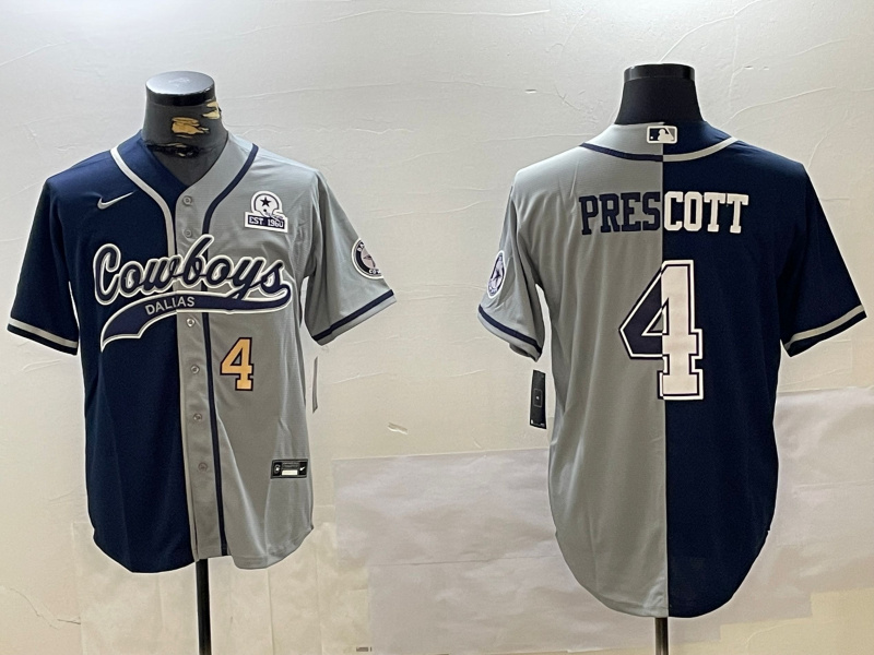 Men's Dallas Cowboys #4 Dak Prescott Gray Team With 1960 Patch Cool Base Stitched Baseball Jerseys