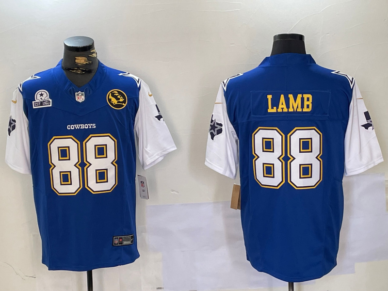 Men's Dallas Cowboys #88 CeeDee Lamb 2024 F.U.S.E. Navy Gold With Texas & John Madden Patch Stitched Football Jersey