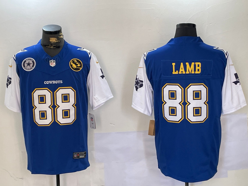 Men's Dallas Cowboys #88 CeeDee Lamb 2024 F.U.S.E. Navy Gold With Texas & John Madden Patch Stitched Football Jerseys