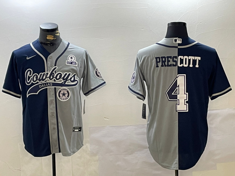 Men's Dallas Cowboys #4 Dak Prescott Gray Team With 1960 Patch Cool Base Stitched Baseball Jersey