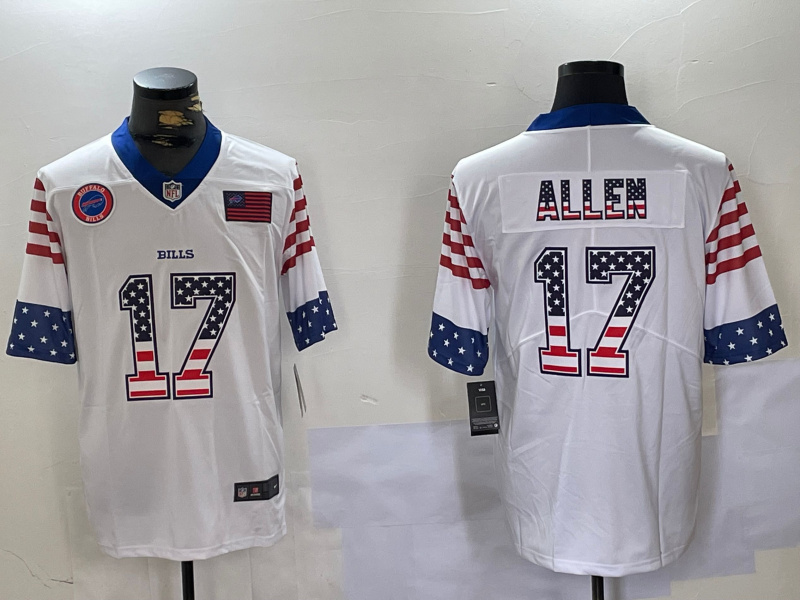 Men's Buffalo Bills #17 Josh Allen White Team 2019 USA Flag Fashion Limited Stitched Football Jersey